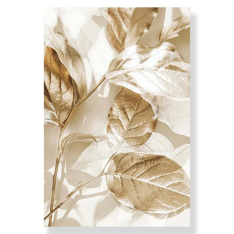 Nordic Modern Art Picture Canvas Painting Wall Art Golden Leaf Beach Scenery Poster and Print for Home Decor Living Room Design