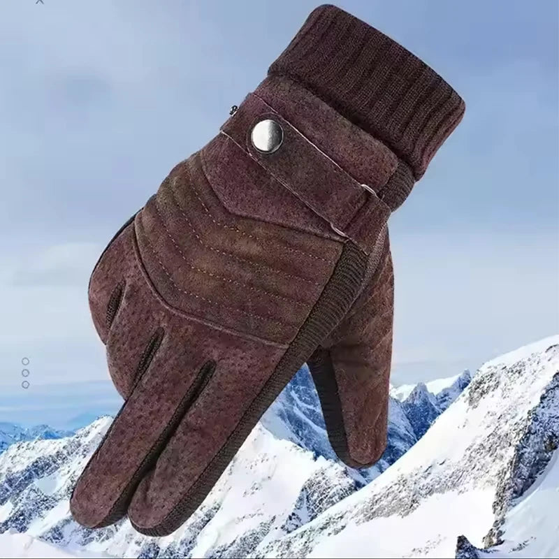 Gloves Men's Winter Cycling Motorcycle Windproof Cold Insulation Warm Leather Touch Screen Anti-Slip Thick Pile
