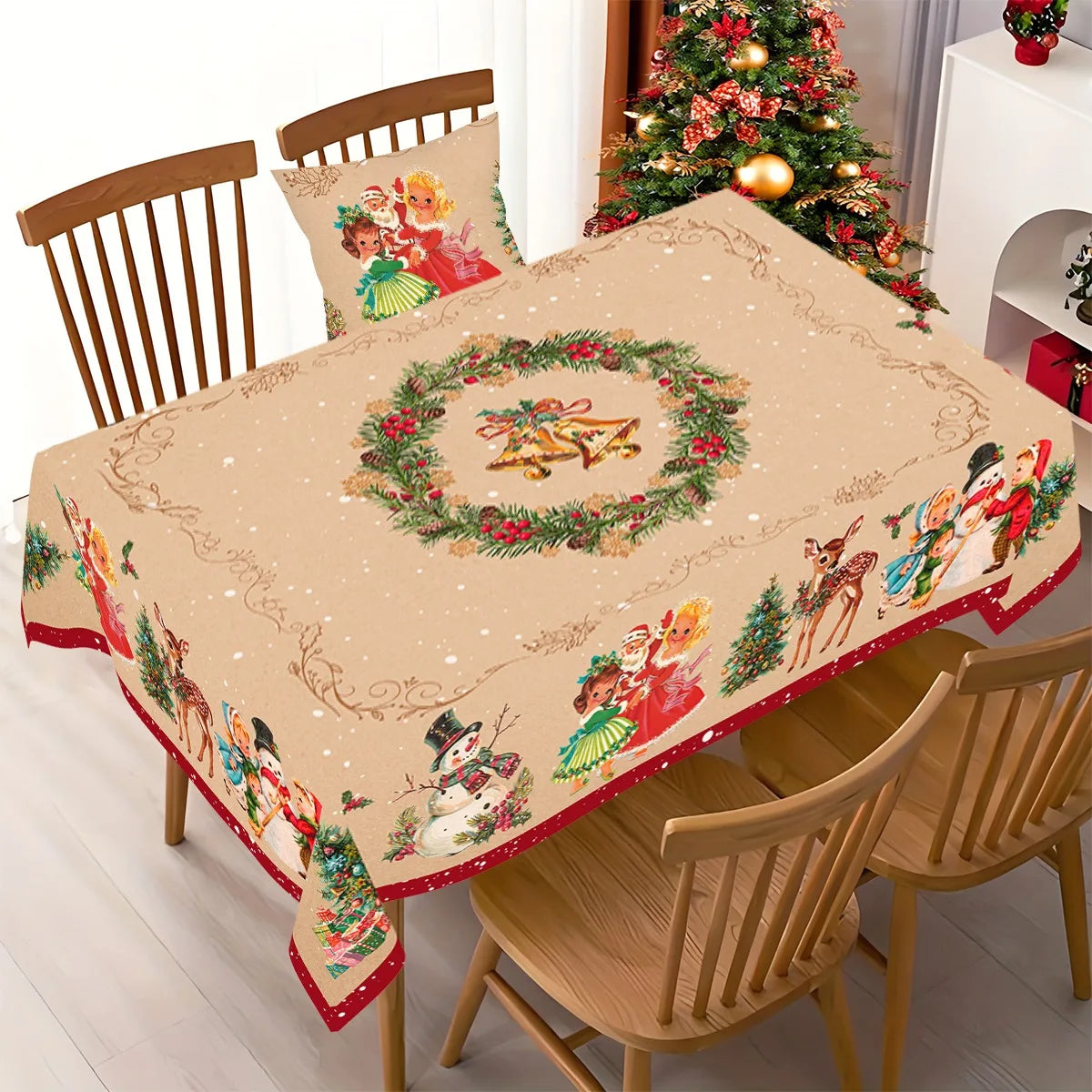 Vintage Christmas Tablecloth Snowman Princess Table Cover for Winter Holiday Navidad Dinning Table Decor Home Decoration 2025