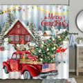 Christmas Shower Curtain, Winter Snowman Farm Christmas Tree Snowflake Santa Claus Dinosaur Farmhouse Truck Bathroom Decor
