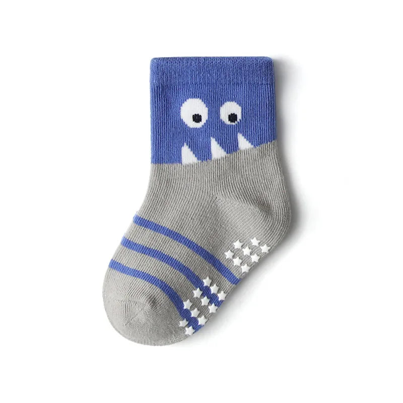 6 Pairs Kids Non-Slip Socks Cute Cartoon Dinosaur Pattern Boys Floor Socks Comfortable Breathable for Toddler Learning to Walk