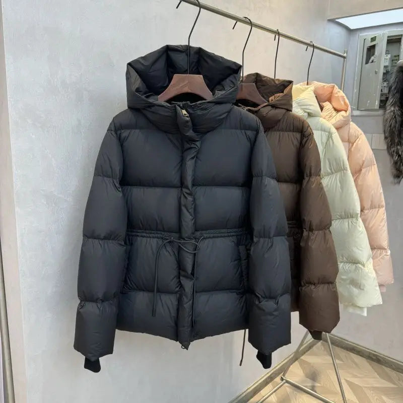 Neploe Hoody Drawstring Slim Waist Simple Parkas Small Fellow New Moda Warm Veste Femme Plaid Ruched Long Sleeve Loose Soft Coat
