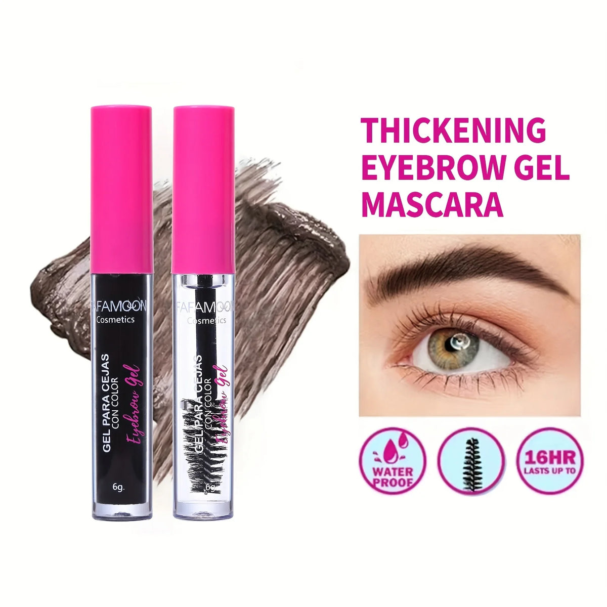 Waterproof Tinted Brow Gel Kit, Rich Auburn & Clear Setting Brow Glue, Fast Sculpt Long-Lasting Eye Makeup