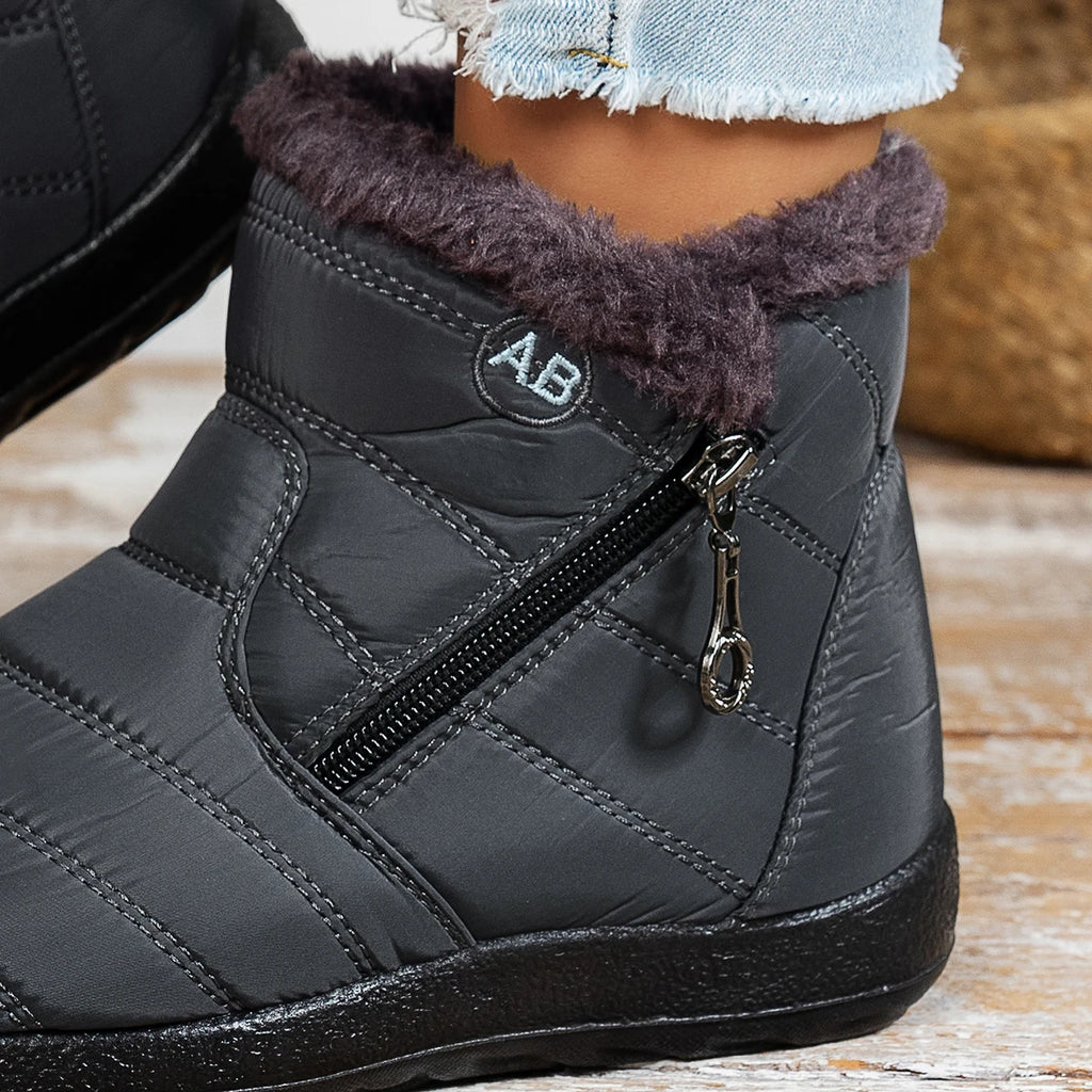 Women's Casual Sports Shoes, Mid-Calf Thick Plush Waterproof Cotton Boots, Outer Zipper Cotton Boots