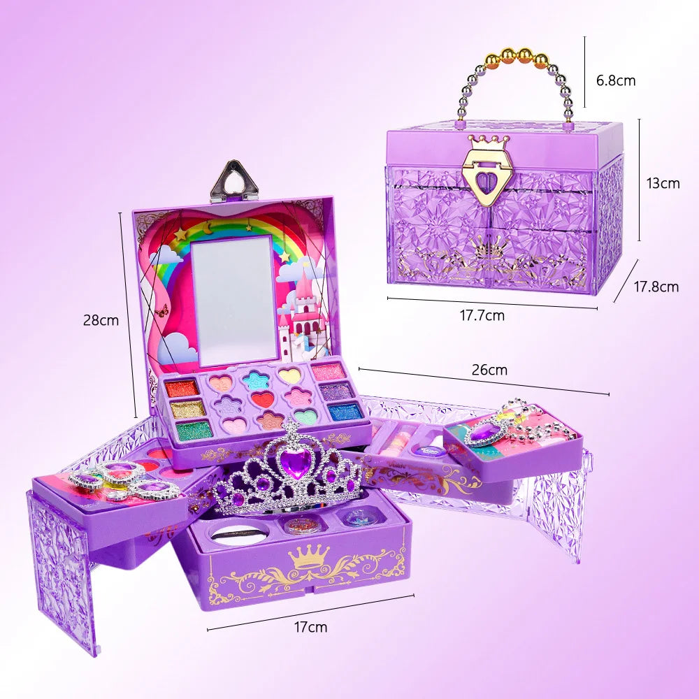 Crystal Makeup Set for Girls Washable Makeup Kit Kids Nail Art Kit with Cosmetic Case Non-toxic Safe Birthday Gifts