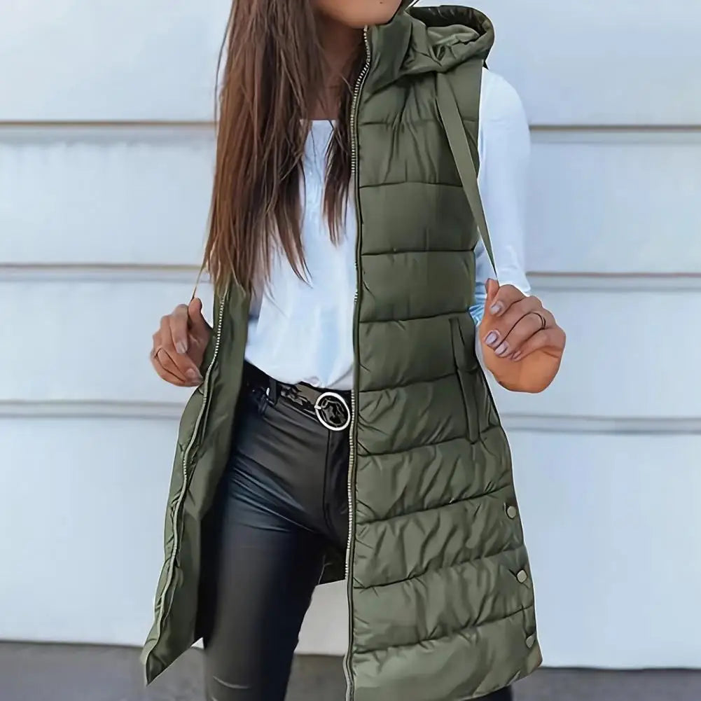 2025 Women  Down Vest Women's Puffer Vest Casual Zip Up Quilted Padded Vest Hooded Sleeveless Down Jacket Winter Warm Outerwear