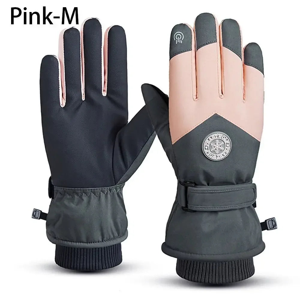Winter Snowboard Ski Gloves PU Leather Non-slip Touch Screen Waterproof Motorcycle Cycling Fleece Warm Riding Gloves
