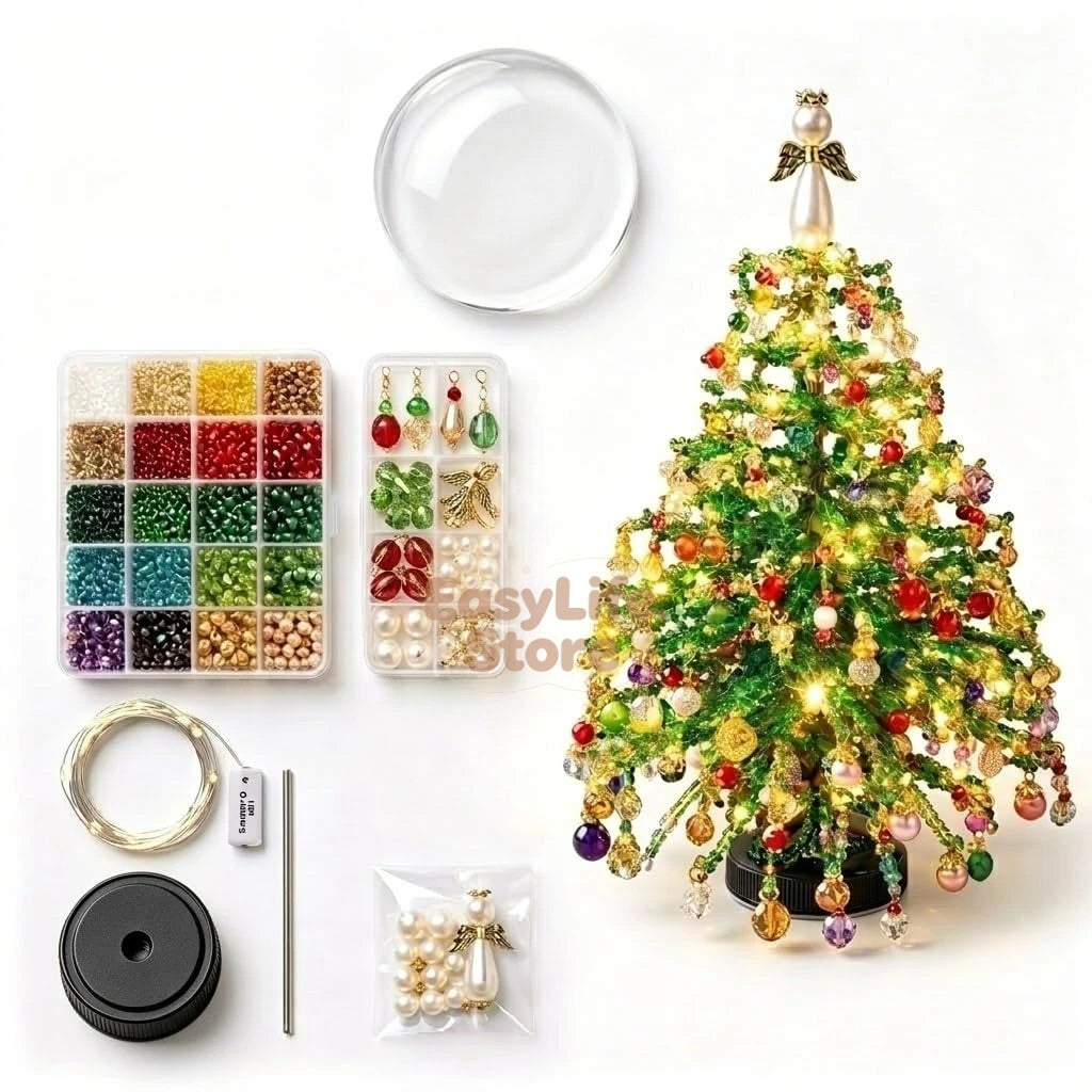 DIY Beaded Christmas Tree Kit with Lights for Adults, Tabletop Decor DIY Set Christmas Halloween Ornaments Xmas Decor