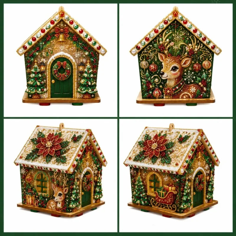 Christmas 3D House Pearl Painting DIY Set Cottage Diamond Painting Set Wooden Art Christmas Tree Ornaments For Home Decora Gifts