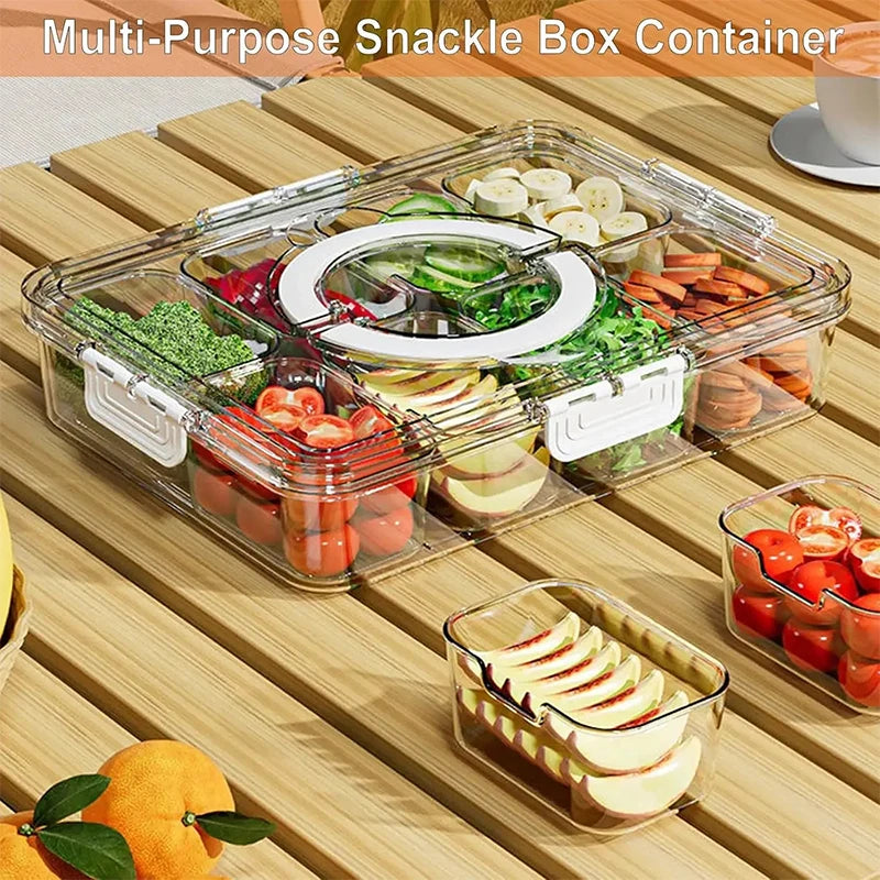 8-Grid Divided Plate with Lid Food Storage Box Snack Box Fruit Storage Container Candy Fruits Nuts Clear Refrigerator Organizer