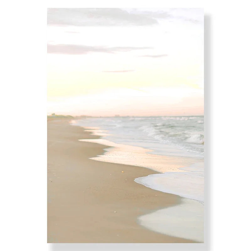 Nordic Modern Art Picture Canvas Painting Wall Art Golden Leaf Beach Scenery Poster and Print for Home Decor Living Room Design