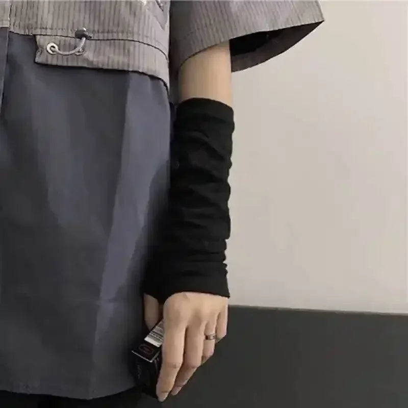 Black Punk Long Fingerless Gloves Cuff for Women Men Sport Outdoor Gloves Elbow Mittens Cool Stretch Arm Warmer Y2k Accessories
