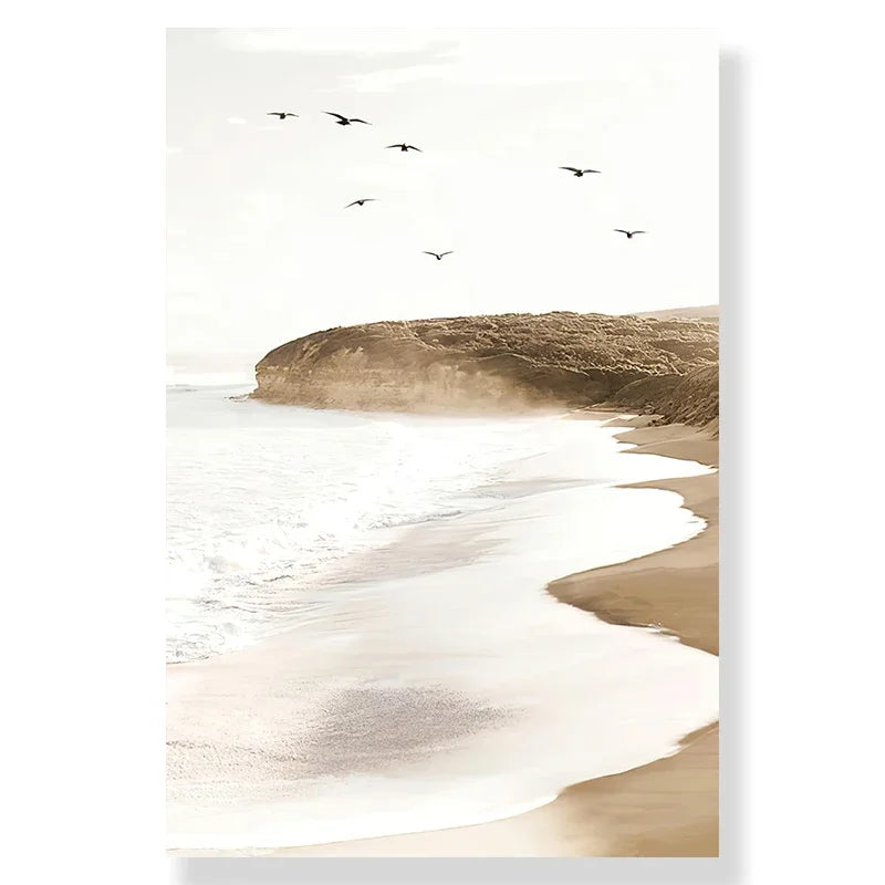 Nordic Modern Art Picture Canvas Painting Wall Art Golden Leaf Beach Scenery Poster and Print for Home Decor Living Room Design