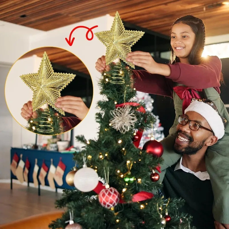 Christmas Tree Top Decor Glitter Hollow Star for Home Room Decoration Xmas Tree Ornaments Navidad New Year 2025 Gift Accessories