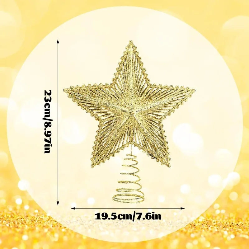 Christmas Tree Top Decor Glitter Hollow Star for Home Room Decoration Xmas Tree Ornaments Navidad New Year 2025 Gift Accessories