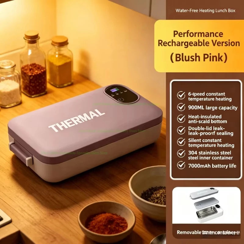 Portable Heated Lunch Box 304 Stainless Steel Container USB-Powered No Water Added Design for Office Car & Travel Meal Warming