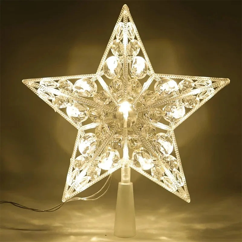 Christmas Decoration LED Glowing Tree Topper Five Pointed Star Christmas Tree Ornaments Home Decor Navidad New Year 2025 Decor