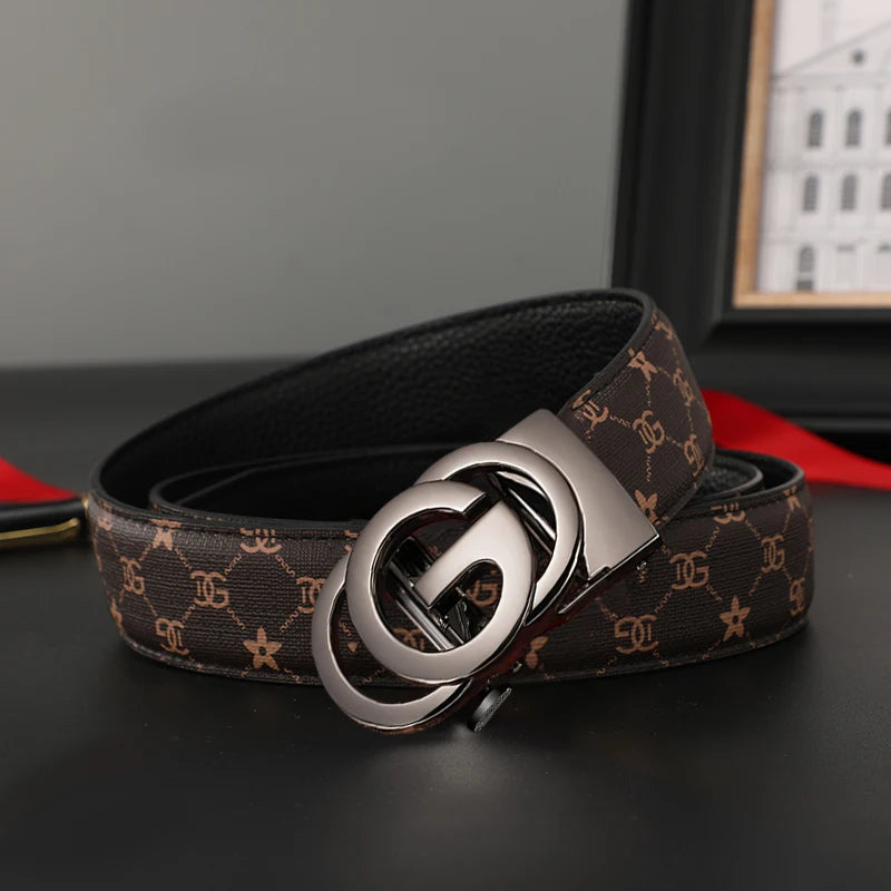 Men belt Genuine Leather Belt Metal Alloy Automatic Buckle Brand Luxury Design Waist Belts for Men Strap Male