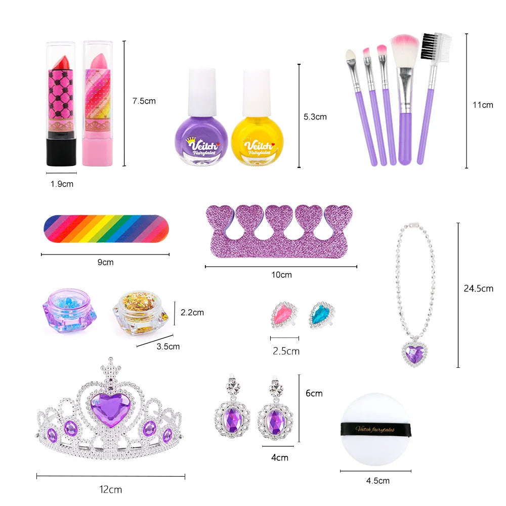 Crystal Makeup Set for Girls Washable Makeup Kit Kids Nail Art Kit with Cosmetic Case Non-toxic Safe Birthday Gifts