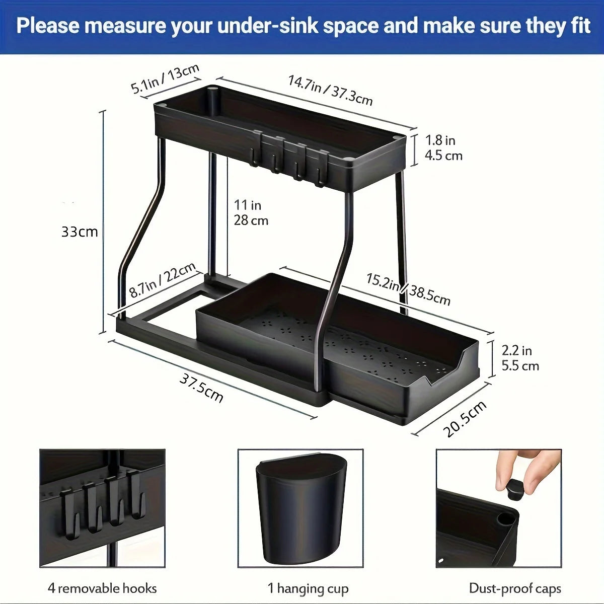 Kitchen lower sink rack Double pull-out countertop finishing rack Bathroom storage rack Kitchen storage rack