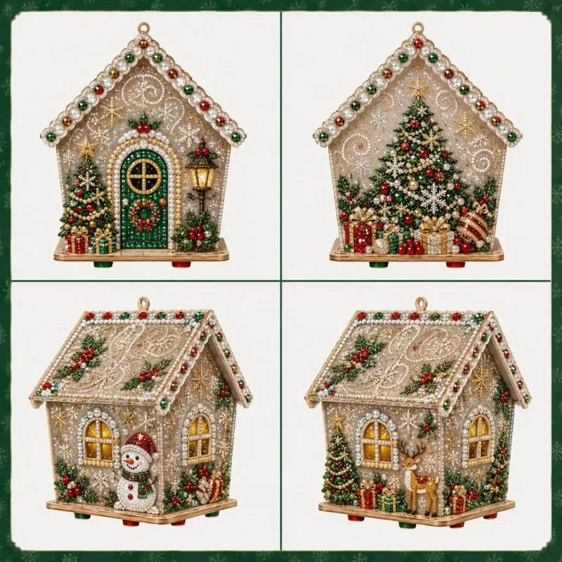 Christmas 3D House Pearl Painting DIY Set Cottage Diamond Painting Set Wooden Art Christmas Tree Ornaments For Home Decora Gifts