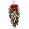 Artificial Christmas Decor Set Plastic Red Bow Norfolk Pine Garland Red Ball Ornaments Golden Ring Bell Holiday Wreath Set