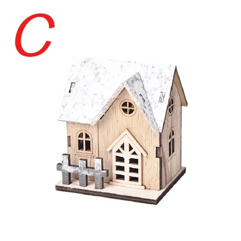 Christmas LED Wooden House Ornament Luminous Cabin Decoration For Home Tabletop Xmas Tree DIY Decor Kids Gift New Year