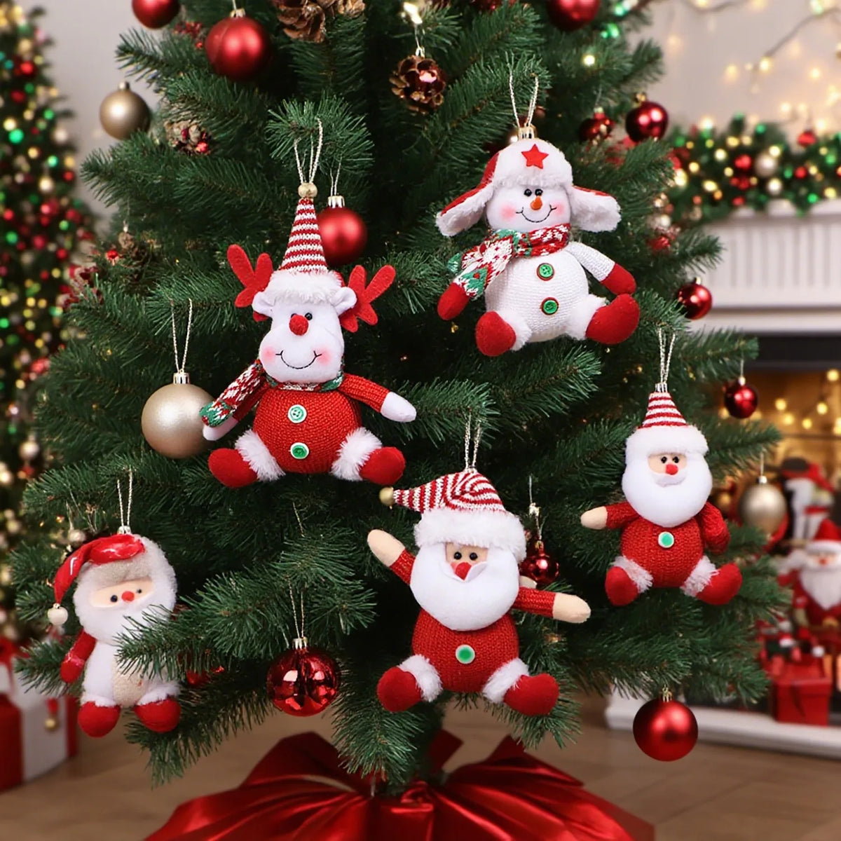 Christmas Plush Hanging Ornaments Santa Snowman Reindeer Doll Pendant with Scarf for Xmas Tree Home Holiday Party Decor