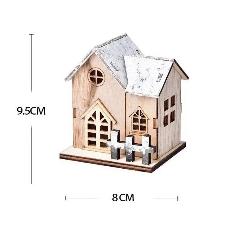 Christmas LED Wooden House Ornament Luminous Cabin Decoration For Home Tabletop Xmas Tree DIY Decor Kids Gift New Year