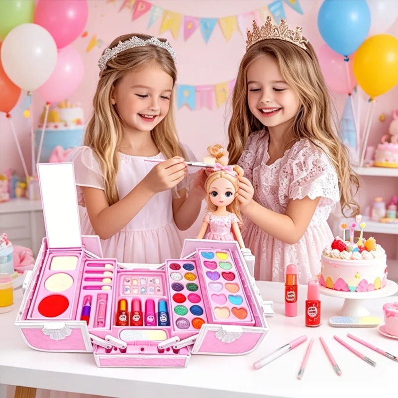 Princess Kids Makeup Kit for Girls, Washable Pretend Cosmetic Toy Set with Mirror & Storage Suitcase, Non-Toxic Beauty Play Makeup Case, Birthday Christmas Gift for Little Girls