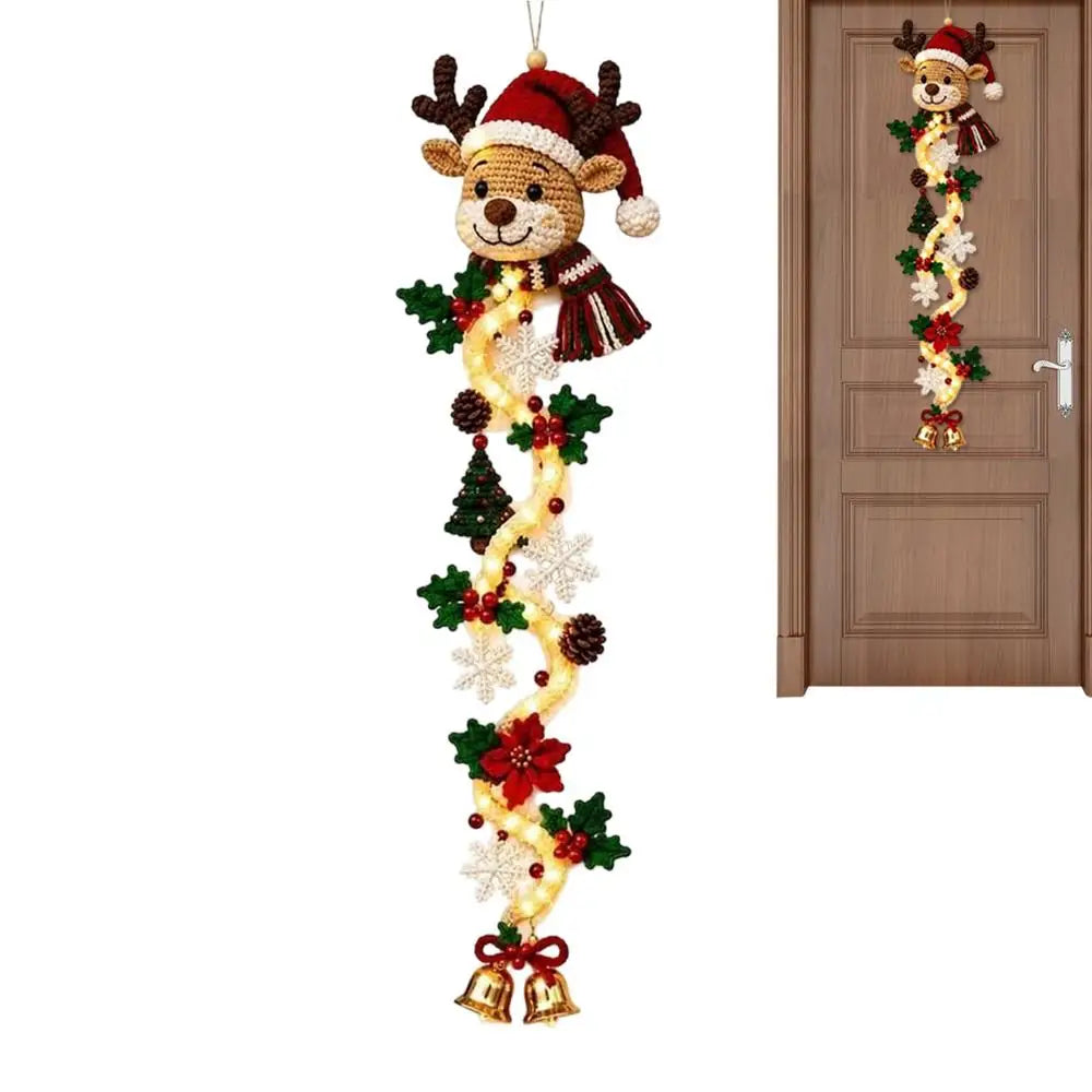 Glowing Christmas Door Decor Hangable Seasonal Accent Quilted Swag Christmas Lighted Door Decoration for Home Farmhouse Villa