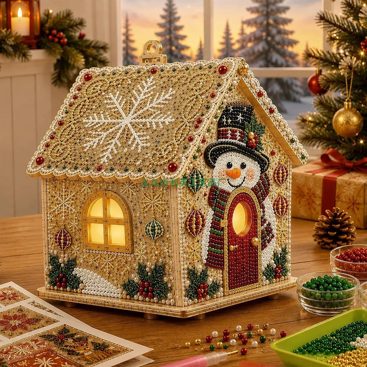 Christmas 3D House Pearl Painting DIY Set Cottage Diamond Painting Set Wooden Art Christmas Tree Ornaments For Home Decora Gifts