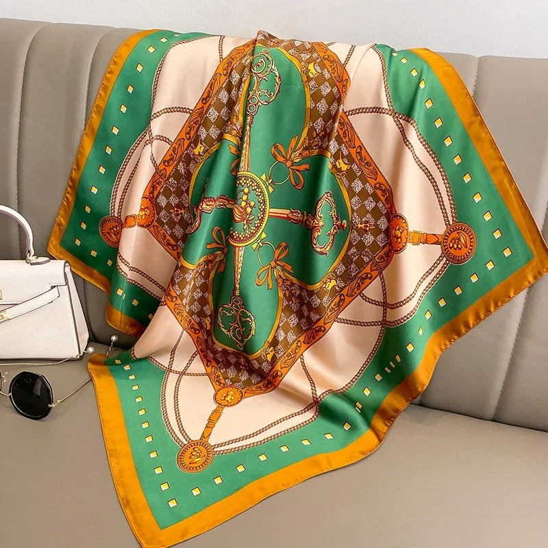 Luxury Brand Silk Square Plaid Scarf Women Satin Neck Hair Tie Band Soft Work Neckerchife 2021 NEW Hijab Head Female Foulard