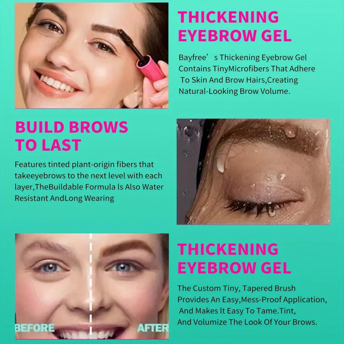 Waterproof Tinted Brow Gel Kit, Rich Auburn & Clear Setting Brow Glue, Fast Sculpt Long-Lasting Eye Makeup