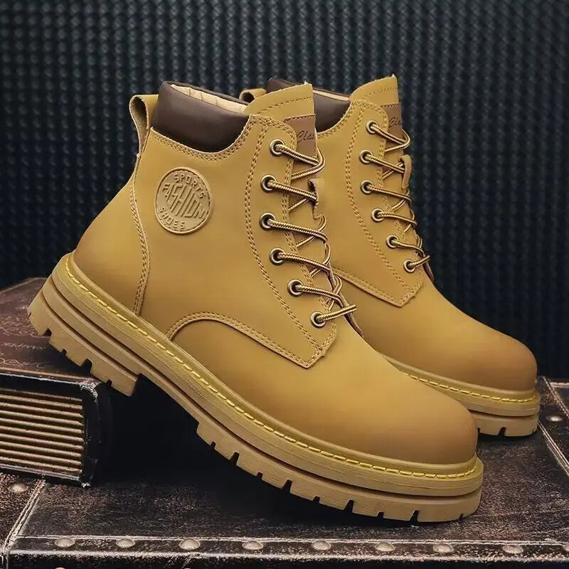 New autumn men shoes boots High Top Fashion Motorcycle Leather Shoes Outdoor leisure comfortable Boots male Lace-Up Botas
