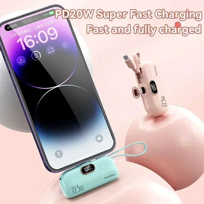 VIVO 500000mAh Mini Power Bank Fast Charging Portable Charger 22.5W Lighting Type-c for iPhone Huawei Emergency External Battery