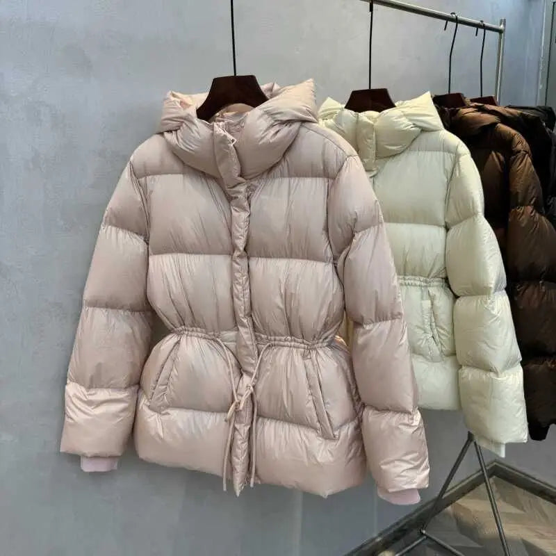 Neploe Hoody Drawstring Slim Waist Simple Parkas Small Fellow New Moda Warm Veste Femme Plaid Ruched Long Sleeve Loose Soft Coat