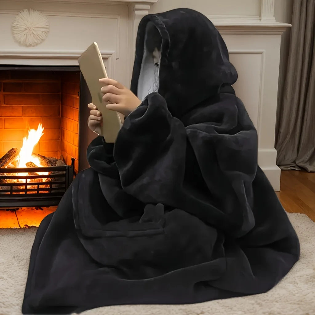 Cozy Oversized Reversible Fleece Hoodie Blanket - Soft Plush Wearable Sweatshirt with Kangaroo Pocket,Oversized Hoodie Blanket