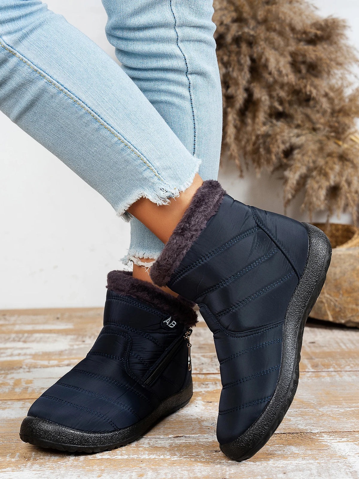 Women's Casual Sports Shoes, Mid-Calf Thick Plush Waterproof Cotton Boots, Outer Zipper Cotton Boots