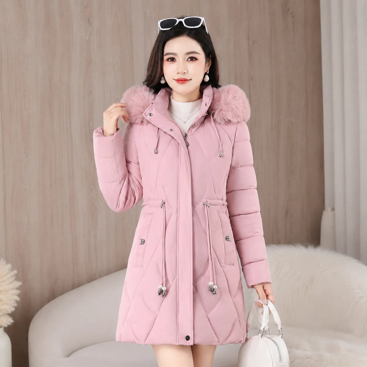 2026 Fashion Winter Women Parkas Long Slim Fashion Korean Big Fur Collar Zipper All-match Warm Down Jacket