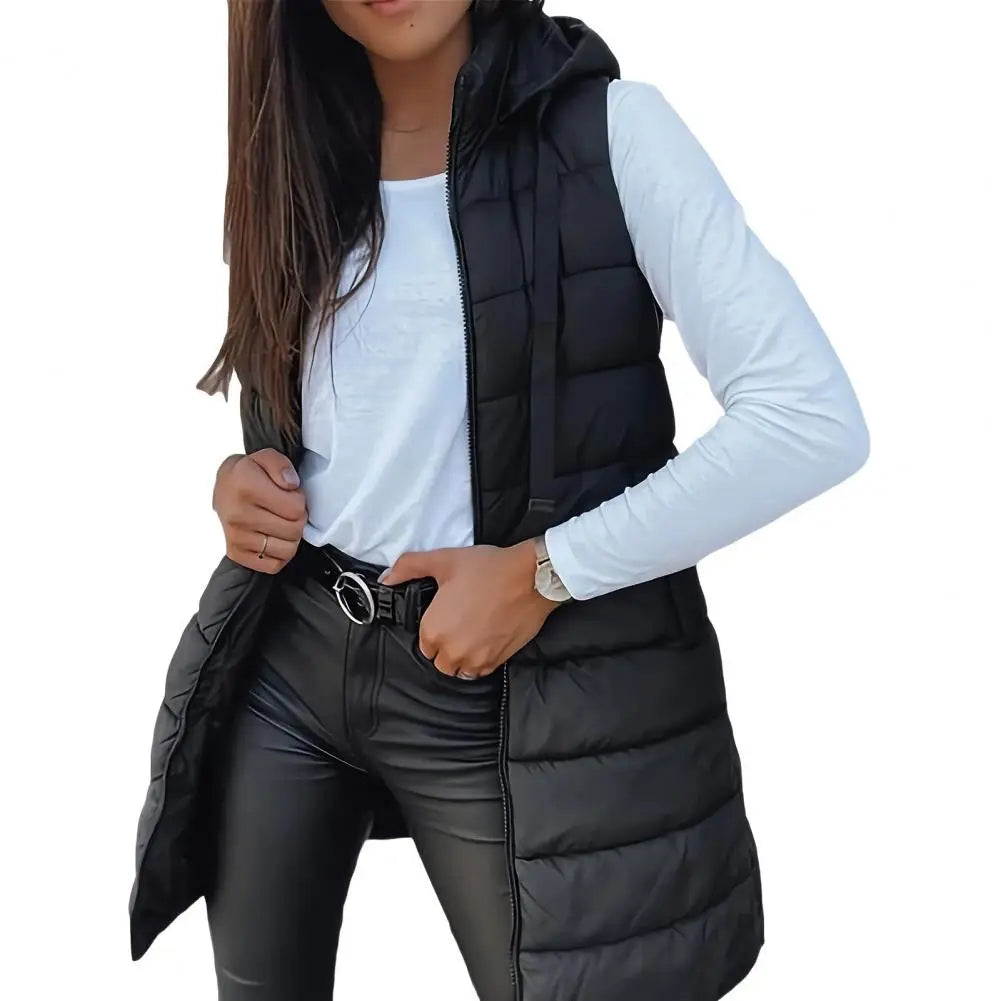 2025 Women  Down Vest Women's Puffer Vest Casual Zip Up Quilted Padded Vest Hooded Sleeveless Down Jacket Winter Warm Outerwear