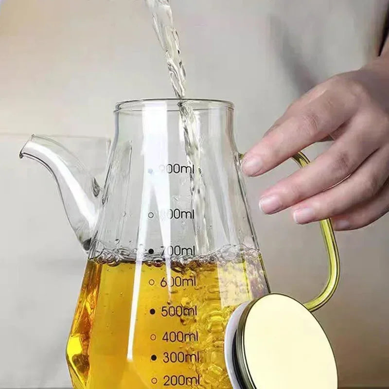 JUSTINLAU Glass Oil Pots 500/700/900ml Leak Proof Diamond Oil Bottle with Scale/Lid Sauce Vinegar Condiment Storage Container