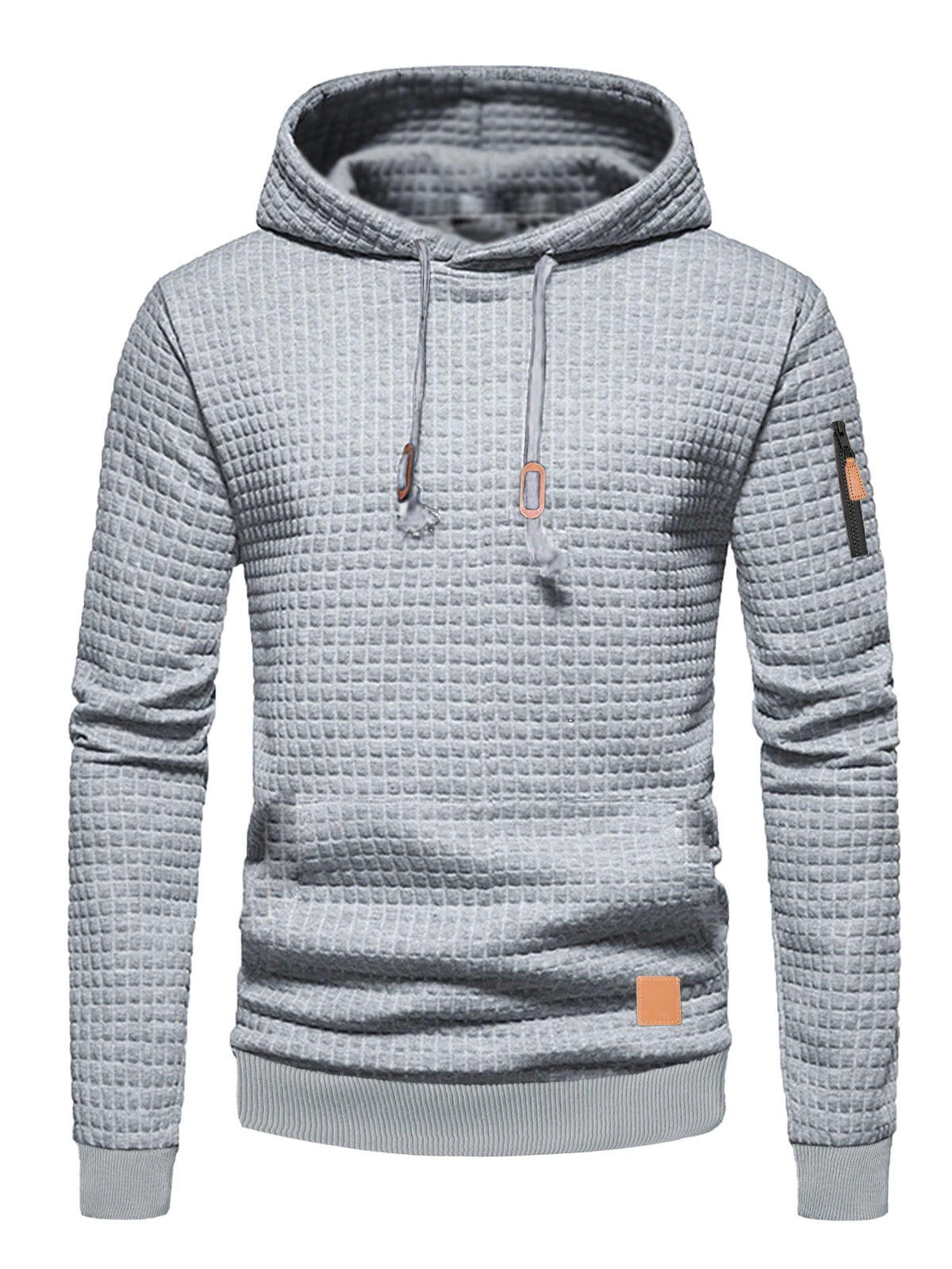 Men's Waffle Pattern Hoodie Autumn/Winter Casual Solid Pullover Warm Sweatshirt Loose Outdoor Sports Hoodie Tops Men's Clothing