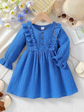 Children’s 2025 Summer New Arrival Girls’ Solid Color Long-Sleeved Casual Dress