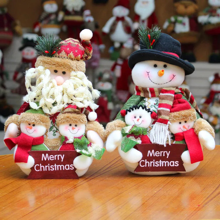 Christmas Dolls Decoration Short Plush Printe Santa Claus Snowman Doll for Christmas Tree Ornaments Figurin Room Decor Gift