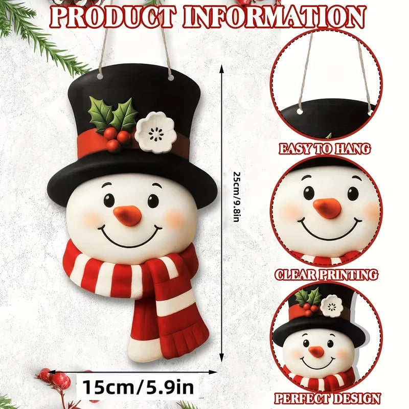 Christmas Snowman Door Hanging, Farmhouse Winter Wreath Decor, Welcome Sign for Front Door, Wall, Window & Home Holiday Decor