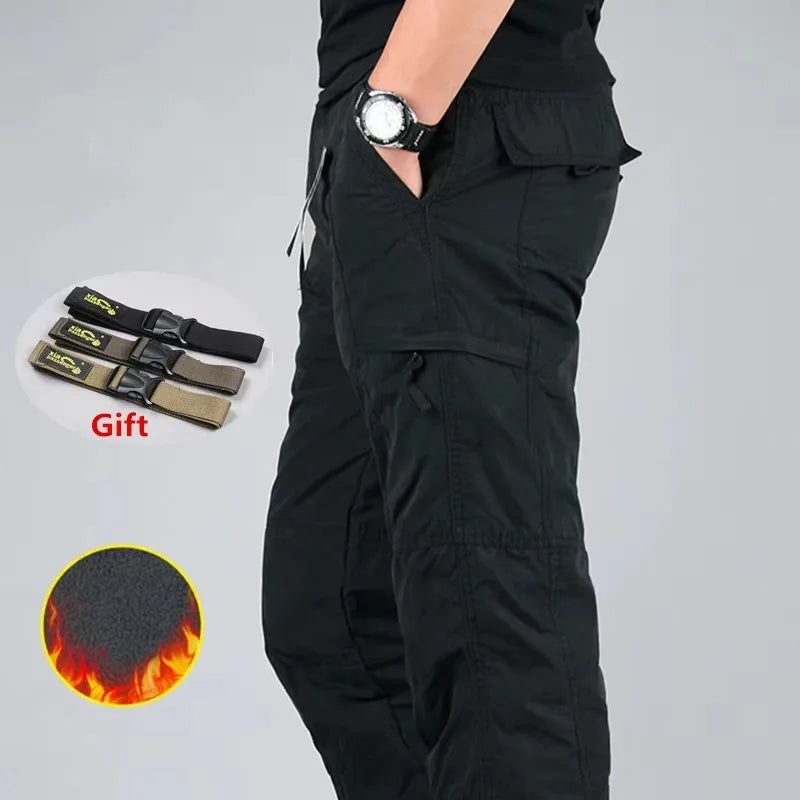 Men's Fleece Cargo Pants Winter Plush Tactical Pants Casual Joggers 3XL Korean Loose Hiking Running Warm Thermal Trousers