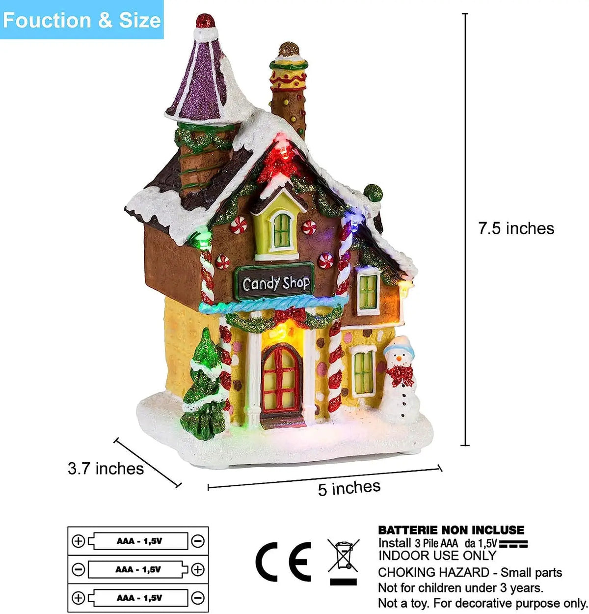 Christmas Candy Gingerbread House Decor - Collection Building with LED Light Up Decorative Home Fireplace Tabletop Decoration