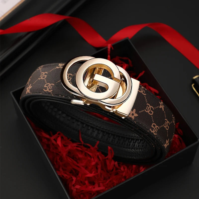 Men belt Genuine Leather Belt Metal Alloy Automatic Buckle Brand Luxury Design Waist Belts for Men Strap Male