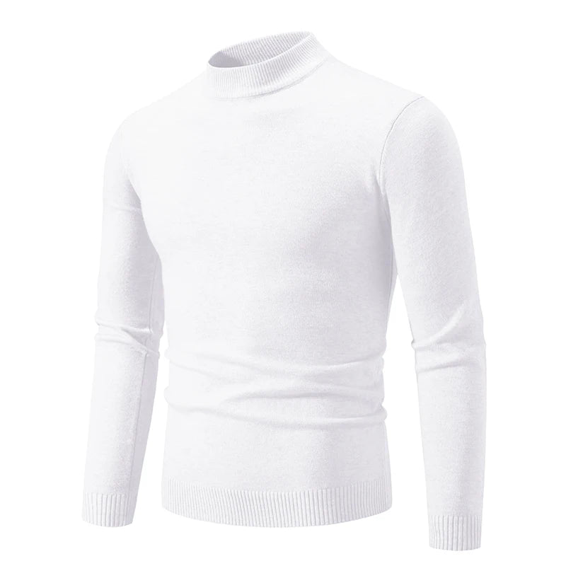 Autumn New Sweater Men's Half High Neck Basic Solid Color Casual Versatile Round Neck Knit with Slim Fit Elastic Sweater Inside